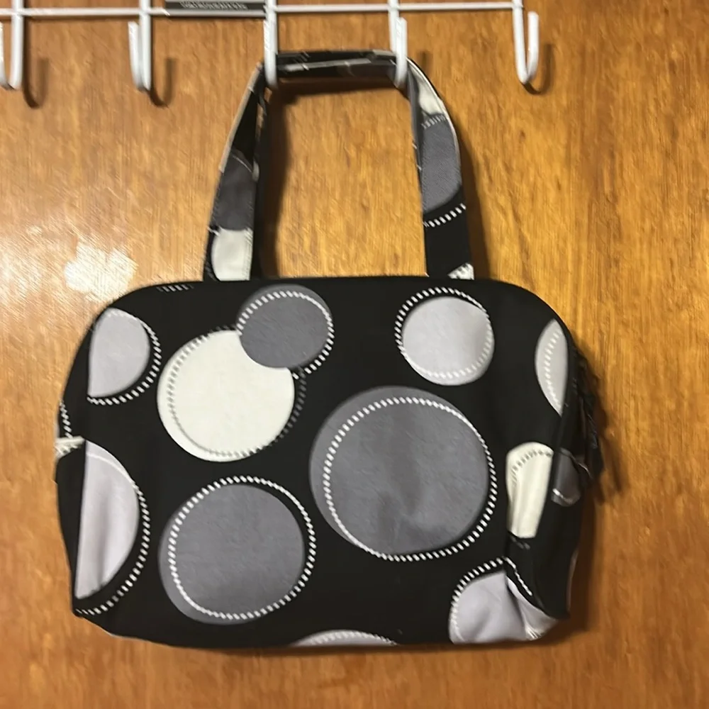 “31”travel Happy Dot makeup bag vinyl lined zip close,1 outside1 inside pocket